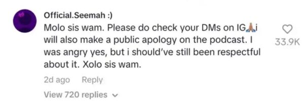 Seemah Issues Public Apology to DJ Zinhle for Insulting Murdah Bongz