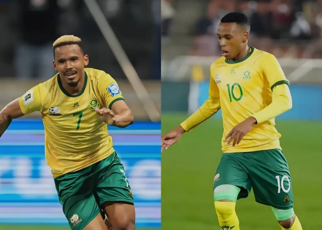 Bafana Bafana vs Cameroon Starting XI. Relebohile Mofokeng AFCON 2025. Hugo Broos tactical change. Bafana Bafana attacking lineup. Teboho Mokoena defensive midfield. Lyle Foster AFCON 2025. SABC 2 Bafana Bafana live. South Africa vs Cameroon football tips. 