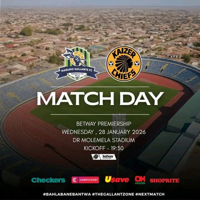 Marumo Gallants vs Kaizer Chiefs 2026. Betway Premiership Bloemfontein. Marumo Gallants tickets. Dr. Petrus Molemela Stadium fixtures. Bahlabane Ba Ntwa news. Kaizer Chiefs away in Bloem. PSL Wednesday night football. Marumo Gallants home game.