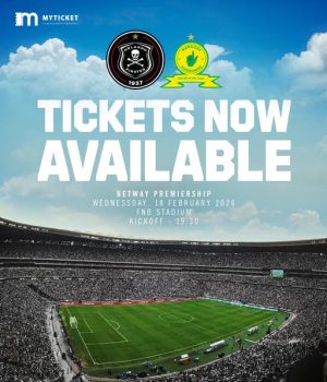 Orlando Pirates vs. Mamelodi Sundowns – Tickets on Sale Now Orlando Pirates vs Mamelodi Sundowns Tickets: Feb 18 FNB Stadium. Orlando Pirates vs Mamelodi Sundowns tickets. Betway Premiership 2026. FNB Stadium soccer match. Bucs vs Downs tickets. Orlando Pirates home match. Mamelodi Sundowns away fixture. Soweto football derby. Buy tickets for Orlando Pirates vs Sundowns online. FNB Stadium ticket prices 2026. Orlando Pirates vs Sundowns February 18.