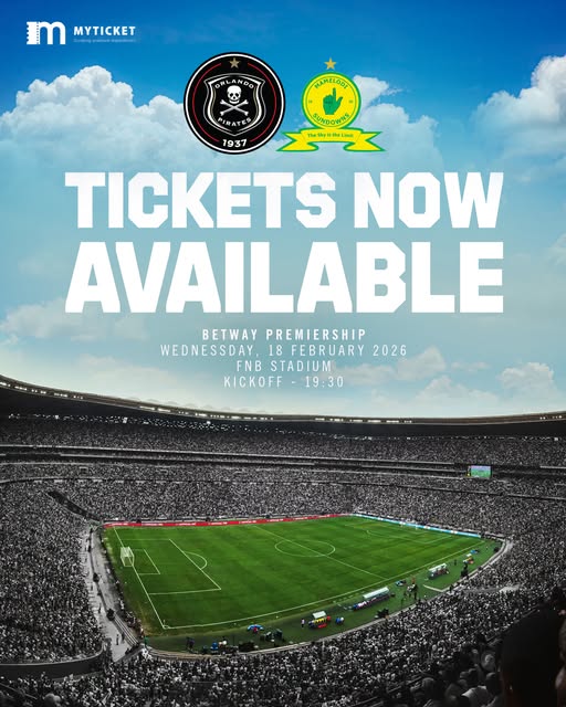 Orlando Pirates vs Mamelodi Sundowns tickets Orlando Pirates vs Mamelodi Sundowns Tickets: Feb 18 FNB Stadium. Orlando Pirates vs Mamelodi Sundowns tickets. Betway Premiership 2026. FNB Stadium soccer match. Bucs vs Downs tickets. Orlando Pirates home match. Mamelodi Sundowns away fixture. Soweto football derby. Buy tickets for Orlando Pirates vs Sundowns online. FNB Stadium ticket prices 2026. Orlando Pirates vs Sundowns February 18.