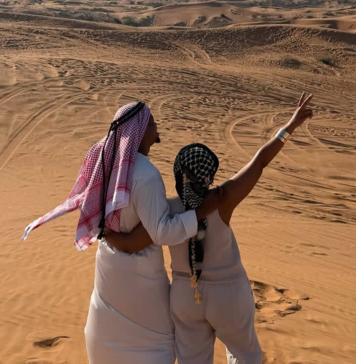 Mpho Popps wife Latoya. Mpho Popps Dubai vacation. South African comedian anniversary. Mpho Popps wedding 2026. celebrity travel Dubai.