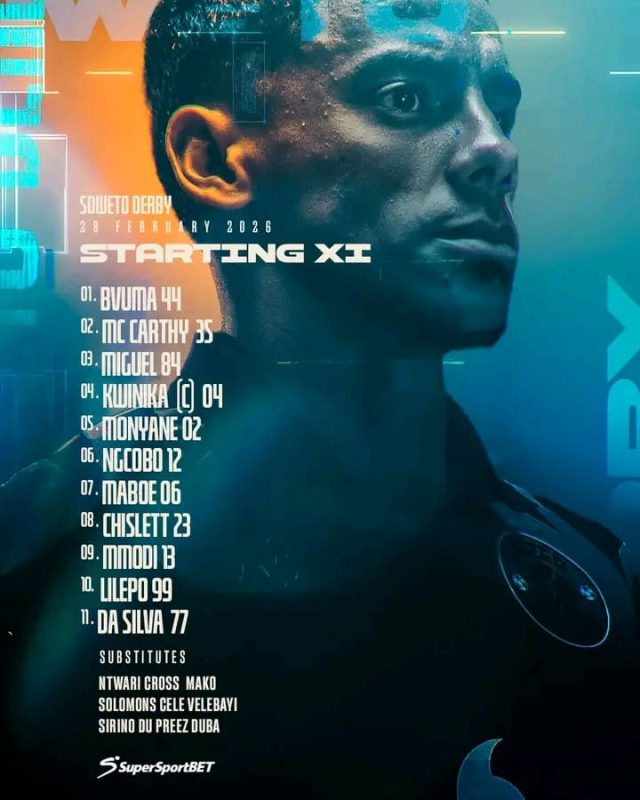 Kaizer Chiefs vs Orlando Pirates starting 11 2026. Soweto Derby line-ups today. Khalil Ben Youssef and Cedric Kaze Chiefs coaches. Ethan Chislett Soweto Derby debut. Betway Premiership standings February 2026.