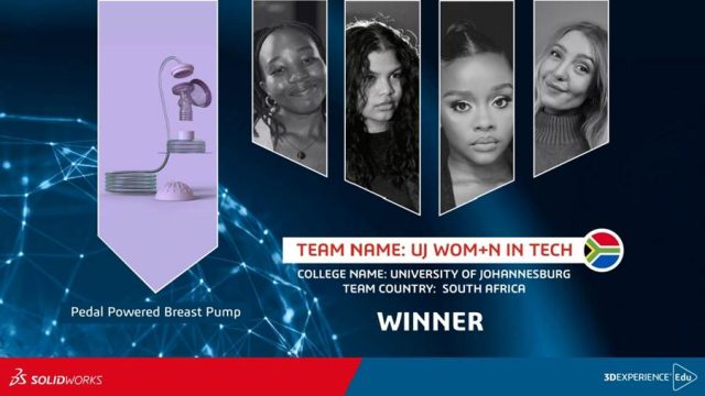 UJ AAKRUTI Global 2025 competition. Wom+n in Tech UJ innovation. Latch pedal-powered breast pump UJ. Dr Bou wearable therapeutic device. University of Johannesburg FADA design awards.