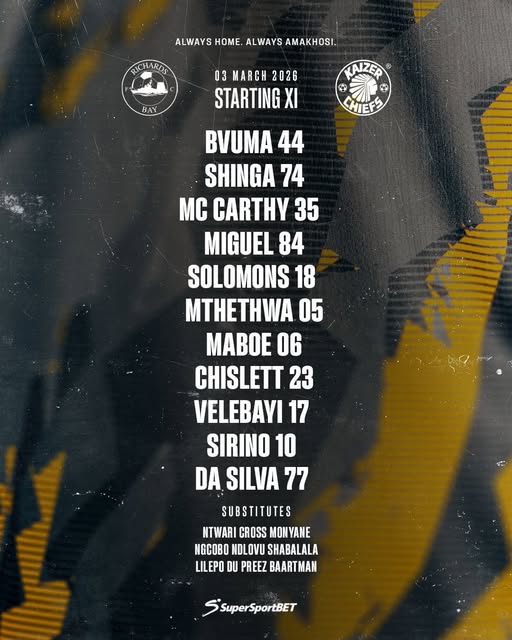 Kaizer Chiefs vs Richards Bay 2026. Betway Premiership live. Amakhosi starting XI. Cedric Kaze. Inácio Miguel. Soweto Derby redemption.