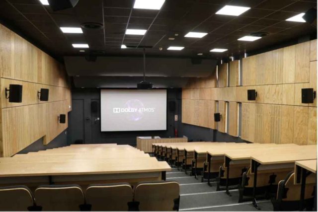 Audac sound system South Africa. Dolby Atmos 7.1.4 theatre. Christie 4K laser projector.Ubuntu Technologies AV. film student technology upgrade. South African university on-campus cinema
