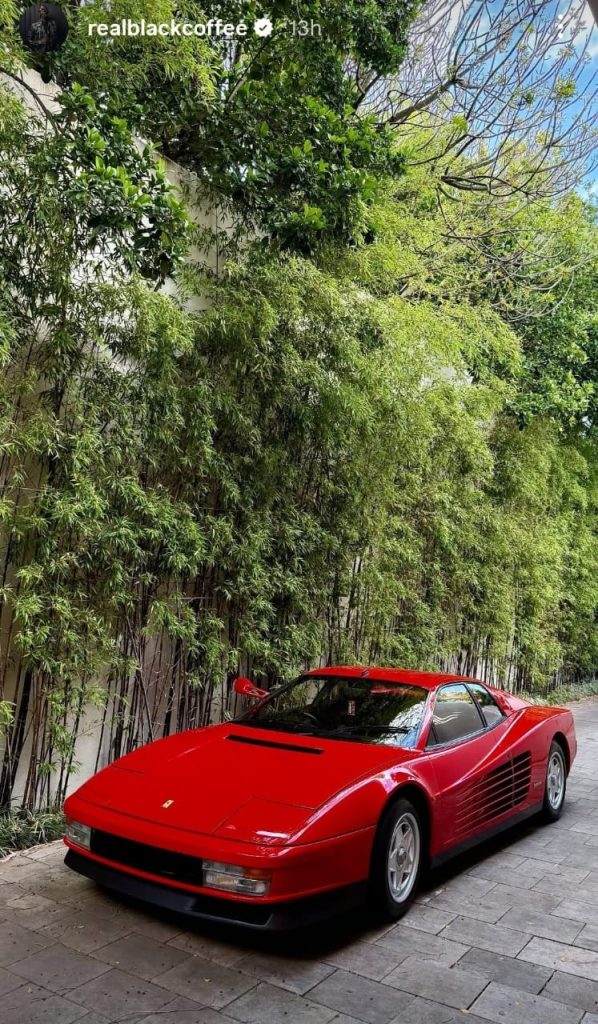 Black Coffee Ferrari Testarossa. Black Coffee New Car 2026. 1988 Ferrari Testarossa Price South Africa. DJ Black Coffee Luxury Lifestyle.