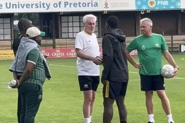 Hugo Broos Orlando Pirates. Mbekezeli Mbokazi Bafana Bafana. Bafana Bafana vs Panama 2026. South African football news. Chicago Fire FC Mbokazi. Orlando Pirates discipline. Bafana Bafana flight incident. Hugo Broos interview.