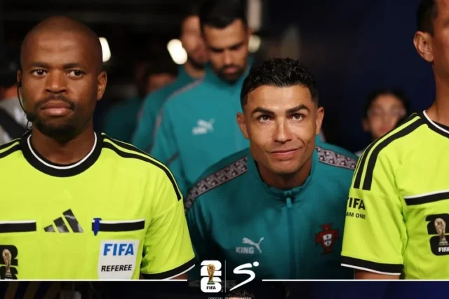 Abongile Tom World Cup Cristiano Ronaldo Portugal vs Uzbekistan, South African referee FIFA, Abongile Tom referee 2026, PSL referees overseas, Portugal Group K. 'Two GOATs Meet': SA Ref Abongile Tom Goes Viral with Cristiano Ronaldo. Abongile Tom World Cup
