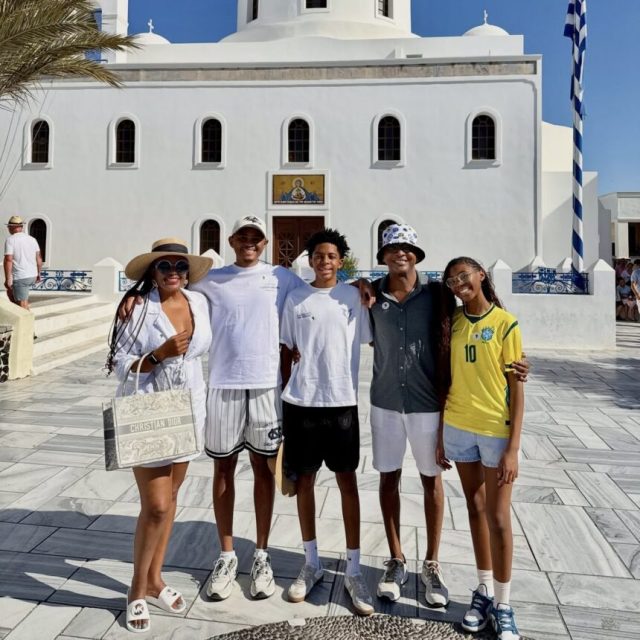 Basetsana Kumalo family holiday, Basetsana Kumalo European vacation, Santorini family cruise, South African celebrity travel. Basetsana Kumalo European Holiday: Photos & Family Vacation Details