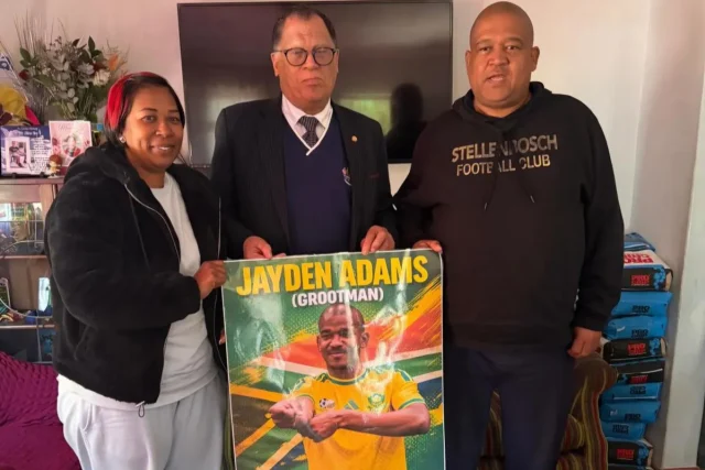 Danny Jordaan and SAFA Visit Grieving Family of Late Midfielder Jayden Adams Jayden Adams funeral arrangements Stellenbosch, Danny Jordaan visits Jayden Adams family, Bafana Bafana World Cup midfielder dies, Mamelodi Sundowns Jayden Adams tribute, Gayton McKenzie Jayden Adams cause of death. Danny Jordaan and SAFA Visit Grieving Family of Late Midfielder Jayden Adams
