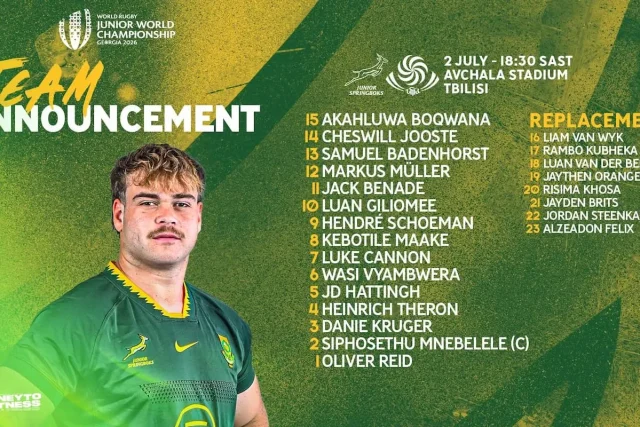 Junior Springboks vs Georgia: Kick-Off Time, Team Selection & TV Channel Junior Springboks kick off time, SA U20 vs Georgia, U20 World Championship 2026, Kevin Foote squad rotation, SuperSport rugby schedule. Junior Springboks vs Georgia: Kick-Off Time, Team Selection & TV Channel