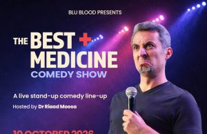 Laughter as the Best Medicine: Riaad Moosa Takes Centre Stage at Emperors Palace Riaad Moosa comedy, The Best Medicine Comedy, Emperors Palace events, Theatre of Marcellus, Blu Blood tickets. South African comedians, Joburg comedy shows, live stand-up comedy SA, Riaad Moosa 2026 tour, Emperors Palace shows.
