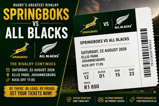 How Much Does It Cost to Watch Springboks vs All Blacks? Family of 4 Guide Springboks ticket prices. Springboks vs All Blacks tickets. All Blacks vs Springboks. Springboks tickets 2026. Springboks match costs. cost to watch Springboks. Ellis Park tickets. FNB Stadium tickets. Cape Town Stadium tickets. Springboks family outing. South Africa rugby tickets. Springboks vs All Blacks ticket prices