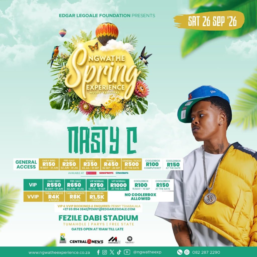 Kwesta Nasty C concert 2026, Ngwathe Spring Experience 2026, Tumahole music festival Parys, Fezile Dabi Stadium events