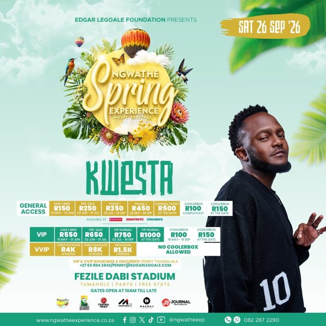 Kwesta & Nasty C Headline Ngwathe Spring Experience 2026 in Tumahole Kwesta Nasty C concert 2026, Ngwathe Spring Experience 2026, Tumahole music festival Parys, Fezile Dabi Stadium events