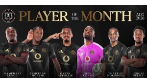 Orlando Pirates Name Six Contenders for August Player of the Month Award Orlando Pirates Player of the Month. Orlando Pirates August Player of the Month, Pirates Player of the Month 2026, Oswin Appollis, Sipho Chaine, Tshepang Moremi, Gamphani Lungu, Lebone Seema, Thapelo Mokobodi