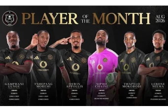 Orlando Pirates Name Six Contenders for August Player of the Month Award Orlando Pirates Player of the Month. Orlando Pirates August Player of the Month, Pirates Player of the Month 2026, Oswin Appollis, Sipho Chaine, Tshepang Moremi, Gamphani Lungu, Lebone Seema, Thapelo Mokobodi