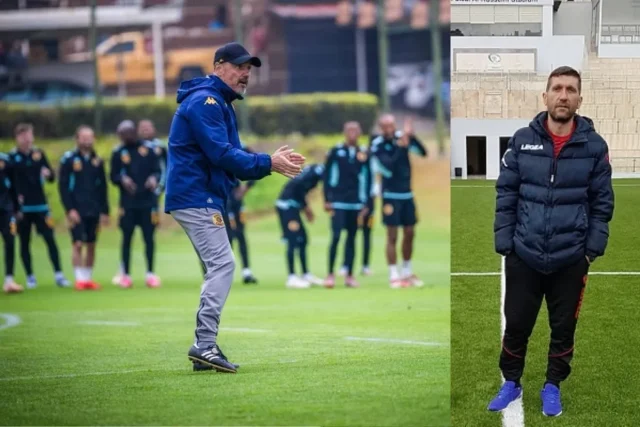 PSL Coaches Under Pressure: Who Has Most to Prove? PSL coaches under pressure. Dimitar Pantev Richards Bay, Fernando da Cruz Kaizer Chiefs, Abdeslam Ouaddou Orlando Pirates, Miguel Cardoso Sundowns, Betway Premiership 2026, Sundowns quintuple, Chiefs trophy drought, PSL title race October 2026, Richards Bay relegation