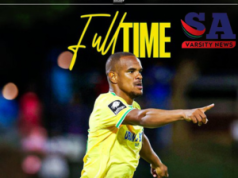 Sundowns Beat Richards Bay 4-1 in Durban as Fawaaz Basadien Scores First Goal in Yellow Sundowns vs Richards Bay. Fawaaz Basadien first goal, Basadien Man of the Match, Mamelodi Sundowns 4-1, Rayners double, Matthews goal, Betway Premiership results, Bafana Ba Style, PSL log leaders